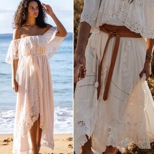 Fillyboo Tambourine Off Shoulder Maxi Dress Large Blush Pink Boho Ethereal